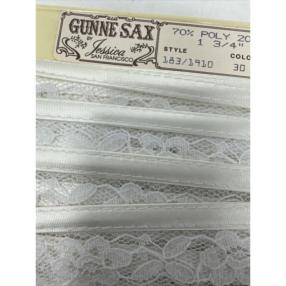 Gunne Sax Lace Trim 1970s Double Stack Lace Satin White 12yds x 1.75” Vintage